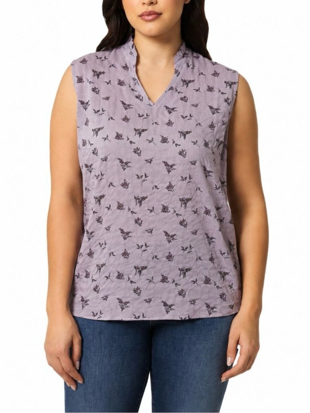 Modern Ambition Ruffler Collar Sleeveless Top, Purple, Size S